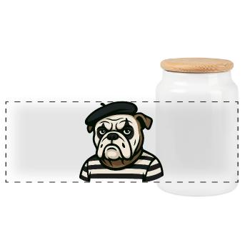 Bouledogue mime en costume noir et blanc - Boîte à biscuits avec couvercle en bois - blanc - Devant