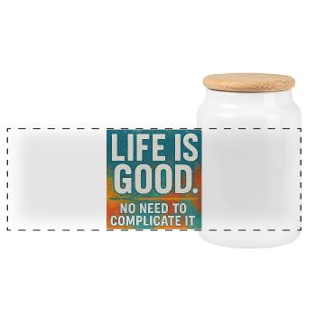 Positive Saying Life Is Good Simple Joy - Panoramic Cookie Jar with Wooden Lid - white - Front