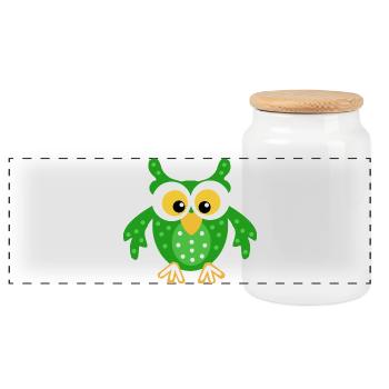 Green Owl with Dots - Panoramic Cookie Jar with Wooden Lid - white - Front