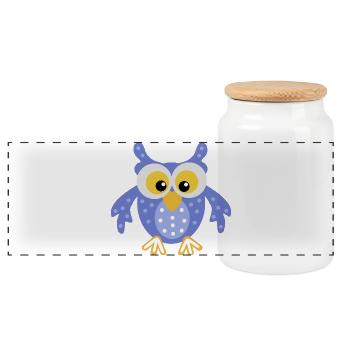 Funny Owl in Blue - Panoramic Cookie Jar with Wooden Lid - white - Front