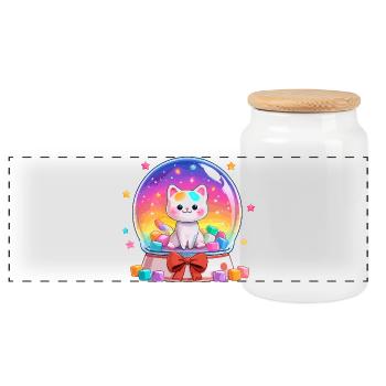 Rainbow Cats Snowglobe - Panoramic Cookie Jar with Wooden Lid - white - Front
