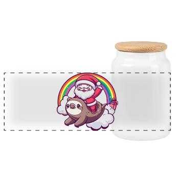 Sloth Santa Claus Christmas - Panoramic Cookie Jar with Wooden Lid - white - Front