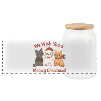 Mignons chats de Noël – Noël Miaou - Boîte à biscuits avec couvercle en bois - blanc - Devant