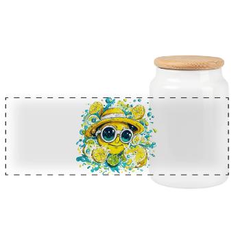 Sourire agrume avec chapeau et lunettes - Boîte à biscuits avec couvercle en bois - blanc - Devant
