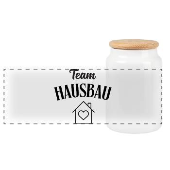 Team House Construction - Panoramic Cookie Jar with Wooden Lid - white - Front
