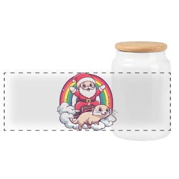 Noël du Père Noël Suricate - Boîte à biscuits avec couvercle en bois - blanc - Devant