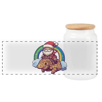 Armadillo Santa Claus Christmas - Panoramic Cookie Jar with Wooden Lid - white - Front