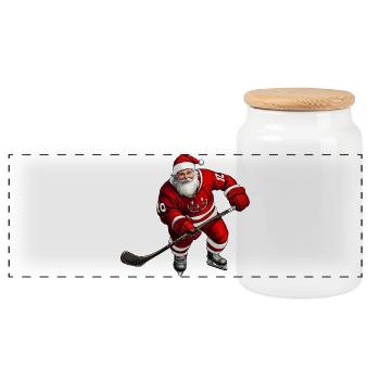 Weihnachtsmann Eishockeyspieler - Panorama Keksdose mit Holzdeckel - Weiß - Vorne