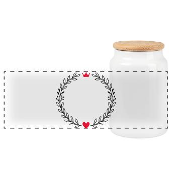 Couronne de laurier avec cœur et couronne - Boîte à biscuits avec couvercle en bois - blanc - Devant