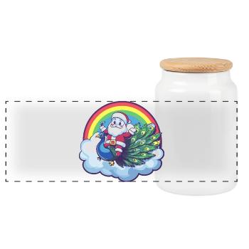 Peacock Bird Santa Claus Christmas - Panoramic Cookie Jar with Wooden Lid - white - Front