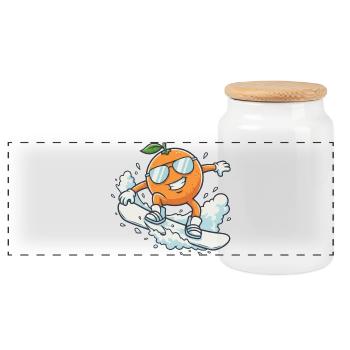 Cool Snowboard Orange with Sunglasses - Panoramic Cookie Jar with Wooden Lid - white - Front