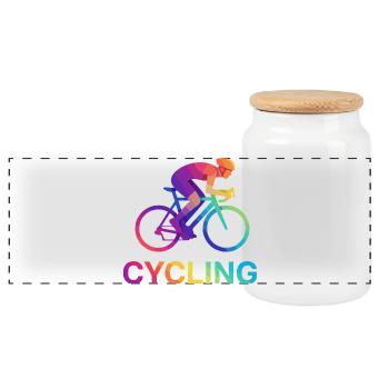Lebendiges Regenbogen-Radfahrerdesign - Panorama Keksdose mit Holzdeckel - Weiß - Vorne