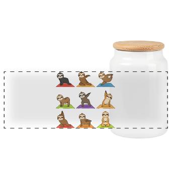 Sloth Yoga Poses Meditation Relaxation Sports - Panoramic Cookie Jar with Wooden Lid - white - Front