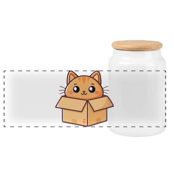 Charming Boxed Kitten - Panoramic Cookie Jar with Wooden Lid - white - Front
