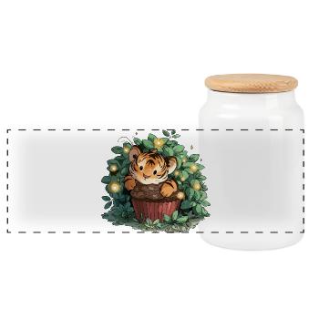 Cuddly cupcake in the jungle - Panoramic Cookie Jar with Wooden Lid - white - Front