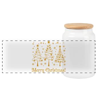 Christmas Tree Merry Christmas Tree Festive - Panoramic Cookie Jar with Wooden Lid - white - Front
