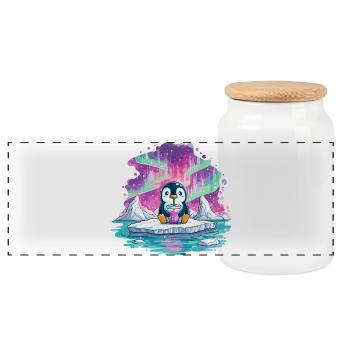 Pinguin auf Eis mit pinkem Drink - Panoramic Cookie Jar with Wooden Lid - white - Front