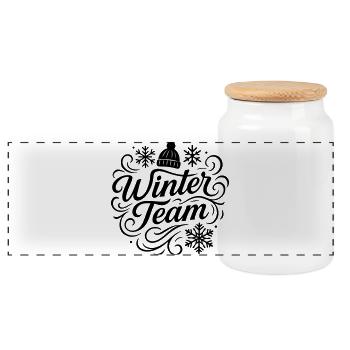 Winter Team - Panorama Keksdose mit Holzdeckel - Weiß - Vorne