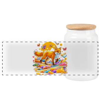 Colour explosion fox in a sea of colours - Panoramic Cookie Jar with Wooden Lid - white - Front