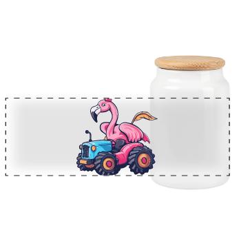Flamingo Traktor Farmer - Panorama Keksdose mit Holzdeckel - Weiß - Vorne
