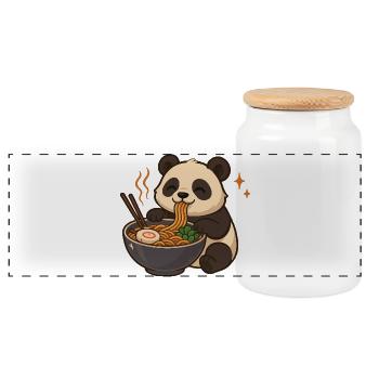 Panda aux nouilles, ramen, kawaii panda - Boîte à biscuits avec couvercle en bois - blanc - Devant