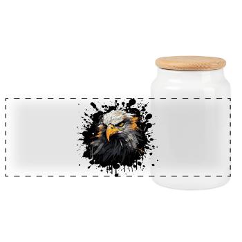 Eagle Head Color Splash - Panoramic Cookie Jar with Wooden Lid - white - Front