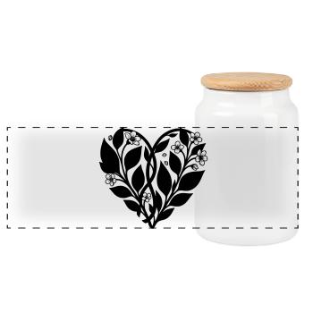 Heart with Flower Vine - Silhouette - Panoramic Cookie Jar with Wooden Lid - white - Front