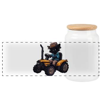 Panther Traktor Farmer - Panorama Keksdose mit Holzdeckel - Weiß - Vorne