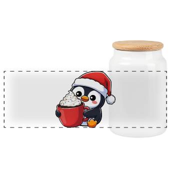 Süßer Pinguin Weihnachten Cartoon Kawaii Chibi - Panorama Keksdose mit Holzdeckel - Weiß - Vorne