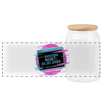 Neon System Reset 01-01-2026 - Panoramic Cookie Jar with Wooden Lid - white - Front