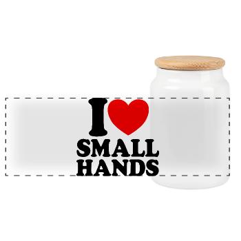 I love little hands (red heart) - Panoramic Cookie Jar with Wooden Lid - white - Front