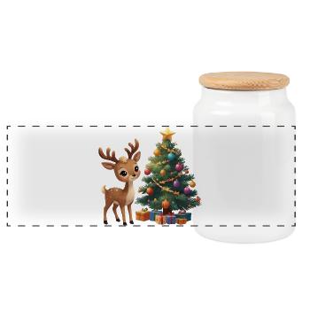 Noël en rennes doux avec sapin de Noël - Boîte à biscuits avec couvercle en bois - blanc - Devant