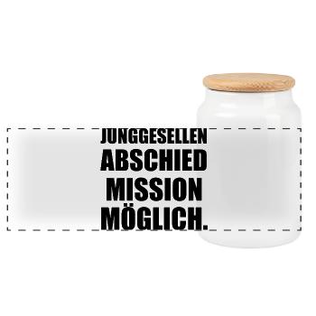 BACHELOR PARTY MISSION POSSIBLE - Panoramic Cookie Jar with Wooden Lid - white - Front
