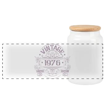 50th Birthday Vintage 1976 Limited Edition Orname - Panoramic Cookie Jar with Wooden Lid - white - Front