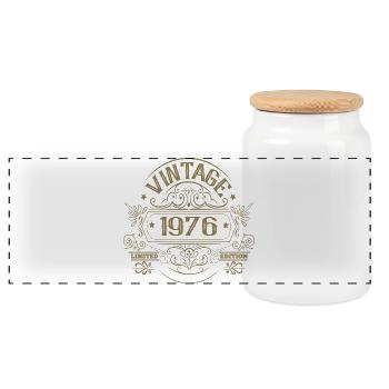 50th Birthday Vintage 1976 Limited Edition Orname - Panoramic Cookie Jar with Wooden Lid - white - Front