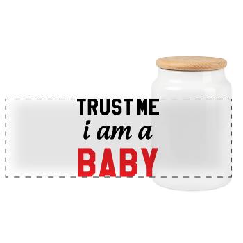 Trust Me I Am a Baby - Panoramic Cookie Jar with Wooden Lid - white - Front