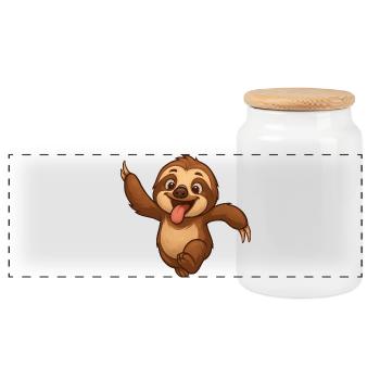 Sloth Friendship Race Funny - Panoramic Cookie Jar with Wooden Lid - white - Front