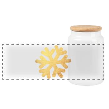 Snowflake Gold Christmas Decoration Snow Winter - Panoramic Cookie Jar with Wooden Lid - white - Front