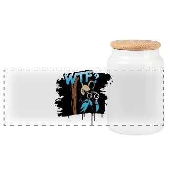 WTF Mouse with Binoculars Funny Comic Motif - Panoramic Cookie Jar with Wooden Lid - white - Front