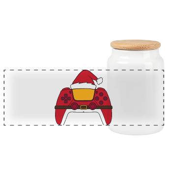 Santa Claus Video Game Controller, Christmas Maker - Panoramic Cookie Jar with Wooden Lid - white - Front