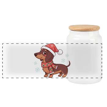 Dachshund Warm Christmas - Panoramic Cookie Jar with Wooden Lid - white - Front
