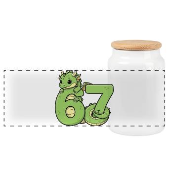 Drache Sechs Sieben, niedlich, grüner Drache 67 - Panorama Keksdose mit Holzdeckel - Weiß - Vorne