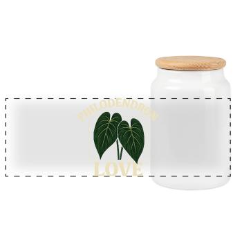 Philodendron Love - Panoramic Cookie Jar with Wooden Lid - white - Front