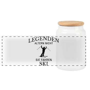 Légendes : Ski Ski Dicton - Boîte à biscuits avec couvercle en bois - blanc - Devant