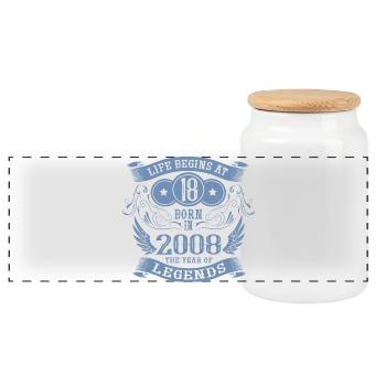 18 Birthday Life Vintage 2008 Angel Legends - Panoramic Cookie Jar with Wooden Lid - white - Front
