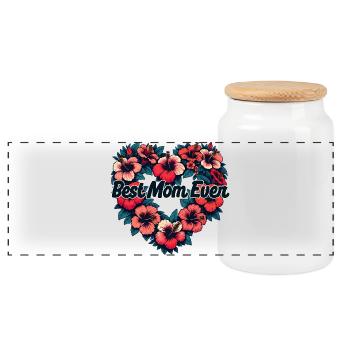 Beste Mama aller Zeiten Hibiskusherz - Panorama Keksdose mit Holzdeckel - Weiß - Vorne