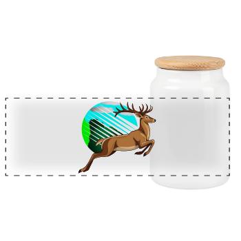 Air jumping deer in the neon circle - Panoramic Cookie Jar with Wooden Lid - white - Front