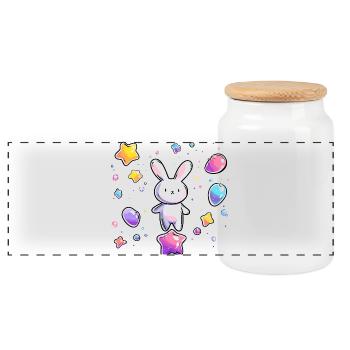 Pastell Bunny Sternenflug - Panorama Keksdose mit Holzdeckel - Weiß - Vorne