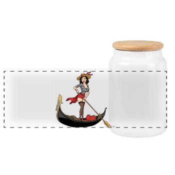 Italy Venice gondola pinup - Panoramic Cookie Jar with Wooden Lid - white - Front