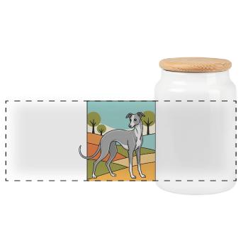 Italienisches Windspiel Windhund - Panorama Keksdose mit Holzdeckel - Weiß - Vorne